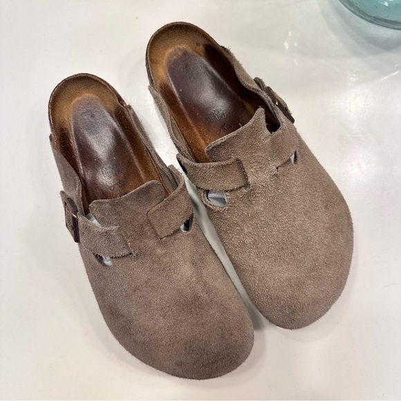 Birkenstock Taupe Suede Clogs - Picture 1 of 5